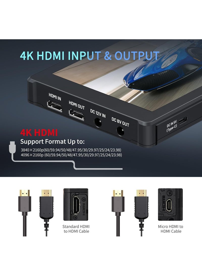 FEELWORLD F7 Plus 7 Inch 1200nit DSLR Camera Field Monitor Touch Screen with 3D Lut HDR Waveform F970 External Power Install Kit 1920x1200 4K 60Hz HDMI Input and Output 8.4V DC Output 5V Type-c Input - Image 3